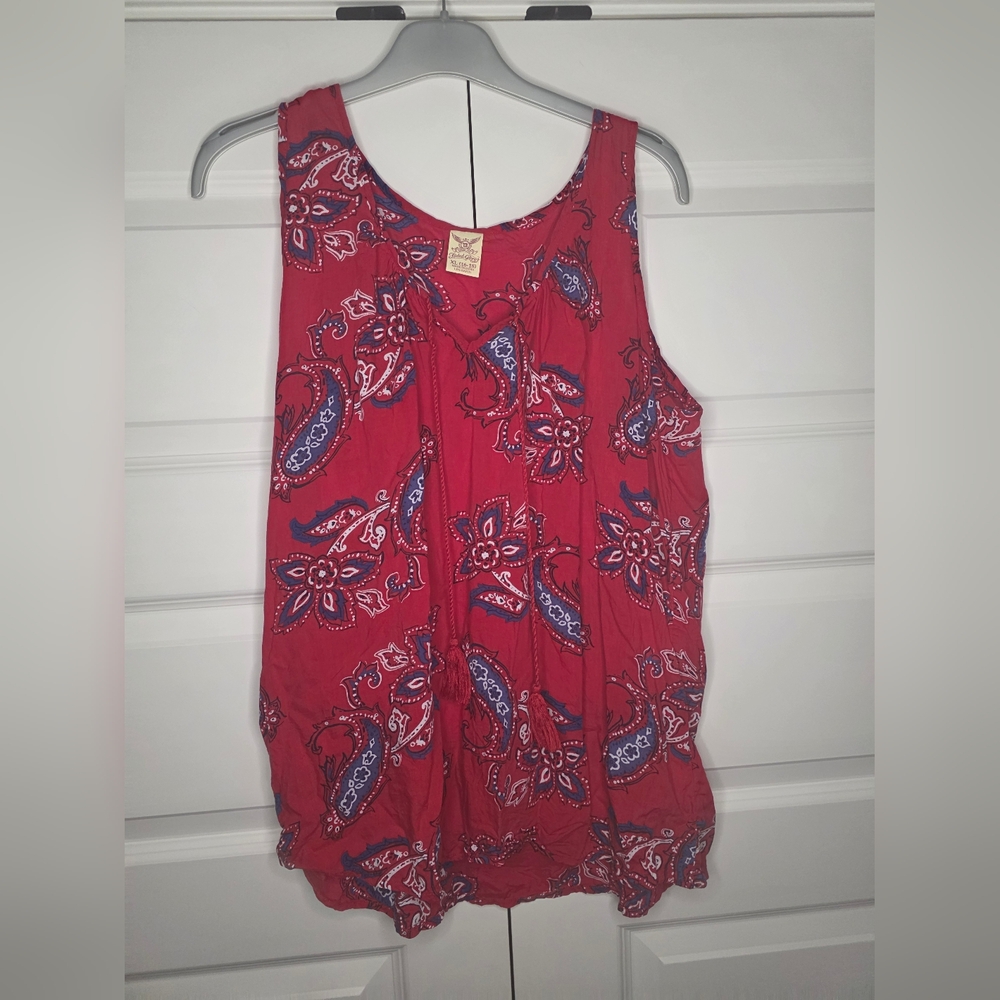 Faded Glory XL (16-18) Womens Red Paisley Tank Top V Neck - Picture 1 of 10